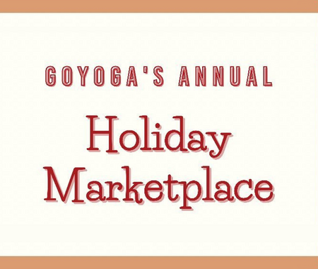Image with cream background and the words GoYoga Holiday Market written in red